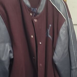 Men's Maroon and Gray Jordan 5 Wool And Leather Jacket Size 3x In Great Conditon